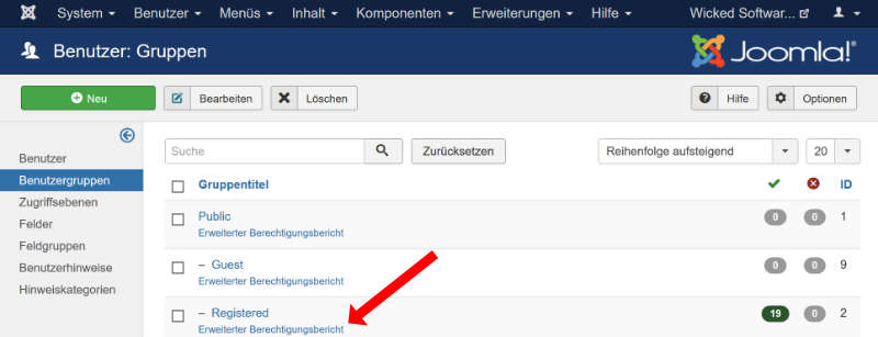 Erweiterter Berechtigungsbericht in Joomla!